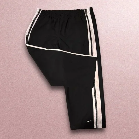 Nike Vintage Women Ankle Crop Workout Athletic Track Pocket BlackPants Y2K 2000s - Picture 1 of 6